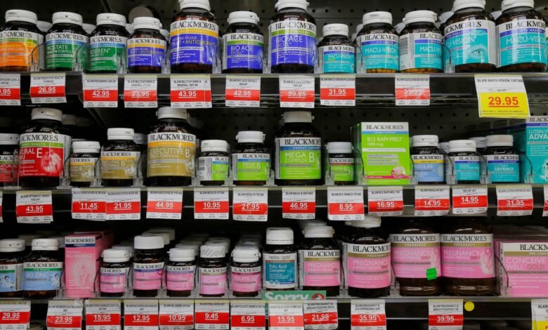 FILE PHOTO: Blackmores Brand Supplements Stock Shelves At A Mr Vitamins Store In Sydney, Australia